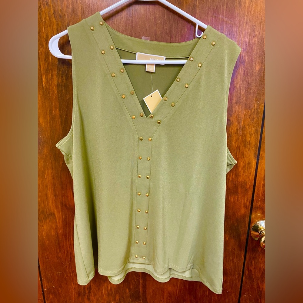 NEW $98 Michael Kors Women’s Olive Green Sleeveless Tank Top Blouse Size XL